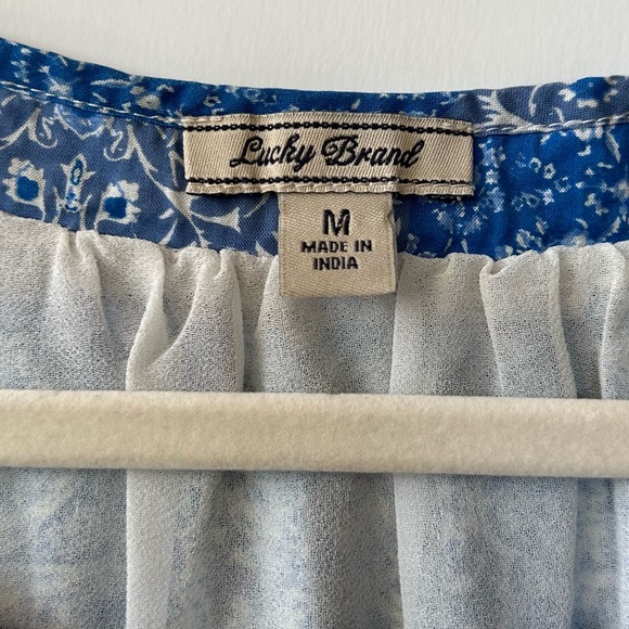 Lucky Brand Blue Floral Boho Patterned Sleeveless Prairie Tie Waist Dress Sz M - Picture 2 of 12